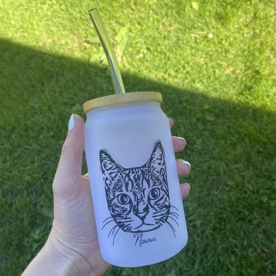 HOT SALE❗❗Personalized Pet Minimal Outline Frosted Can Glass Gift For Pet Lover