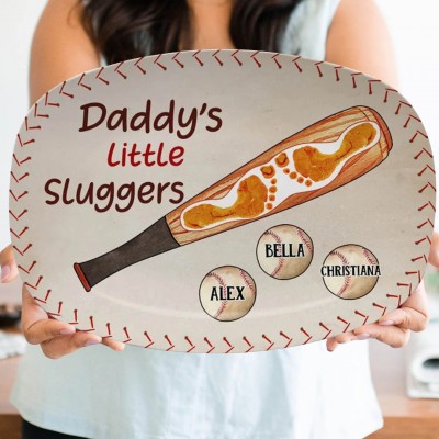 Personalized Daddy's Little Sluggers Plate with Names Gift For Dad Grandpa 