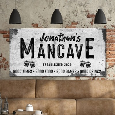 Personalized Canvas Print Man Cave Sign Wall Decor Father's Day Gift