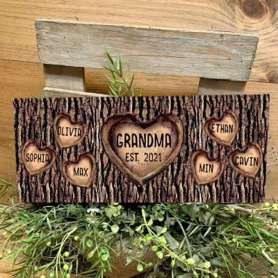 Personalized Grandma with Grandkids Name Canvas 3D Sign Mother's Day Gift