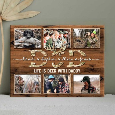 Personalized Deer Hunting Dad Photo Collage Canvas Print Father's Day Gifts