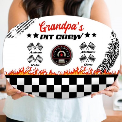 Personalized Grandpa's Pit Crew Platter with Names Gift For Dad Grandpa 