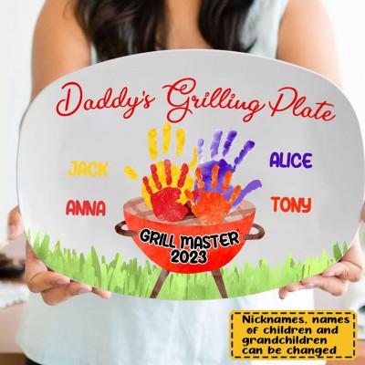 Personalized Daddy's Grilling Plate with Handprint Gift For Father's Day 