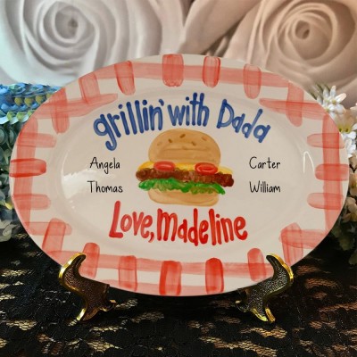 Personalized Grilling with Dada Platter Father's Day Gift For Dad Grandpa 