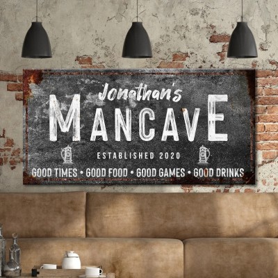 Personalized Canvas Print Man Cave Sign Wall Decor Father's Day Gift