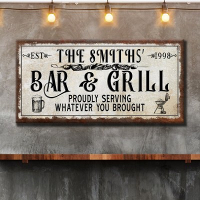 Personalized Canvas Print Bar & Grill Wall Decor Father's Day Gift