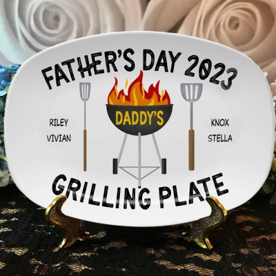 Personalized Father's Day BBQ Grilling Plate Gift For Dad Grandpa 