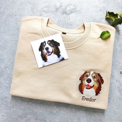 Personalized Pet Face and Name Embroidered Sweatshirt Hoodie Gift For Pet Lover