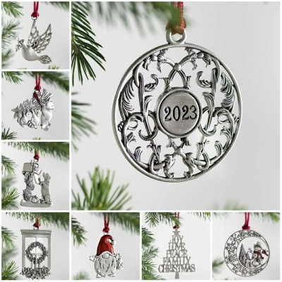 13 Pcs Solid Pewter Christmas Tree Ornament