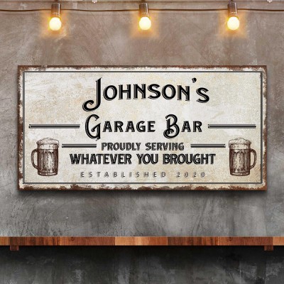 Personalized Canvas Print Garage Bar Sign Wall Decor Father's Day Gift