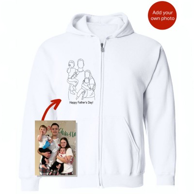 Personalized Embroidered Dad Portrait Zip Up Hoodie Sweatshirt Gift For Father's Day