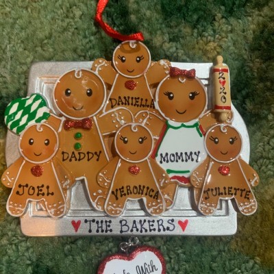Family of 6 Personalized Gingerbread Christmas Ornament