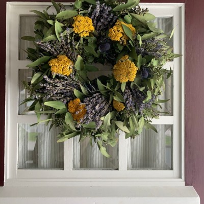 Eucalyptus Lavender Thistle and Yarrow Wreath For Front Door