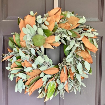 Fresh Magnolia and Seeded eucalyptus Wreath Fall Wreath For Front Door