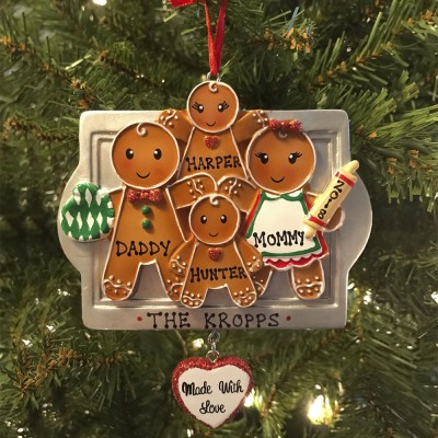 Family of 4 Personalized Gingerbread Christmas Ornament