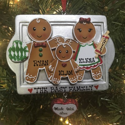 Family of 3 Personalized Gingerbread Christmas Ornament