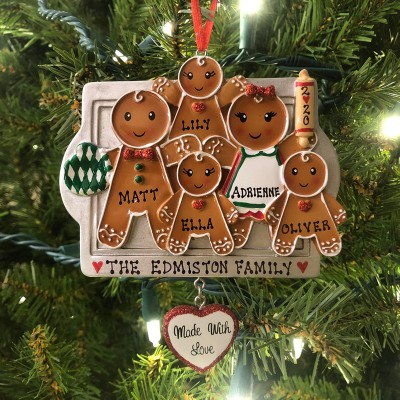 Family of 5 Personalized Gingerbread Christmas Ornament