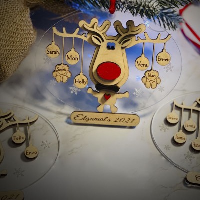 Personalized 2021 Family Reindeer Christmas Ornament with 1-10 Family Names