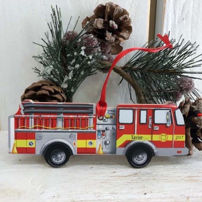 Personalized Firetruck Christmas Ornamen Gift For Kids, Husband