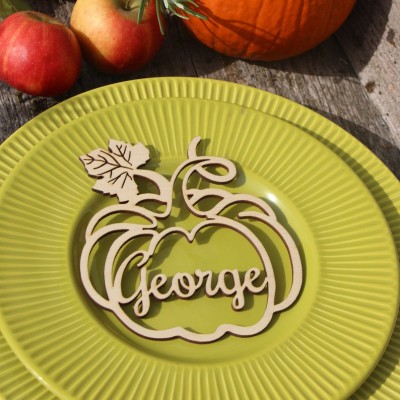 Fall Decor Pumpkin Shape Wooden Place Cards For Family