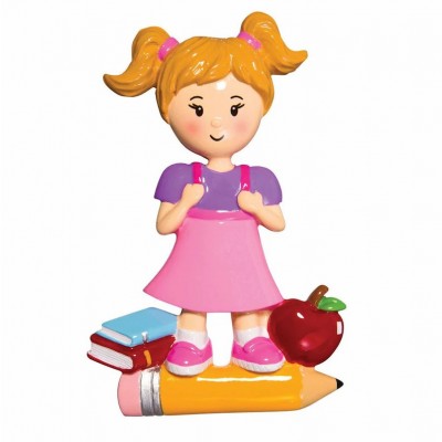Personalized Girl First Day of School Ornament- Kindergarten-Preschool- PreK Gift For Kids