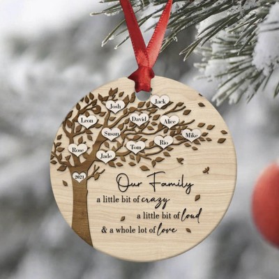 Personalized 2022 Rustic Family Tree Christmas Ornament with 1-10 Family Names