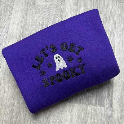 Embroidered Let's Get Spooky Halloween Hoodie Crewneck For Spooky Season Halloween Party